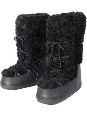 Glxybdas Size 5 Snow Boots Faux Fur Waterproof Insulated Black Winter Warm